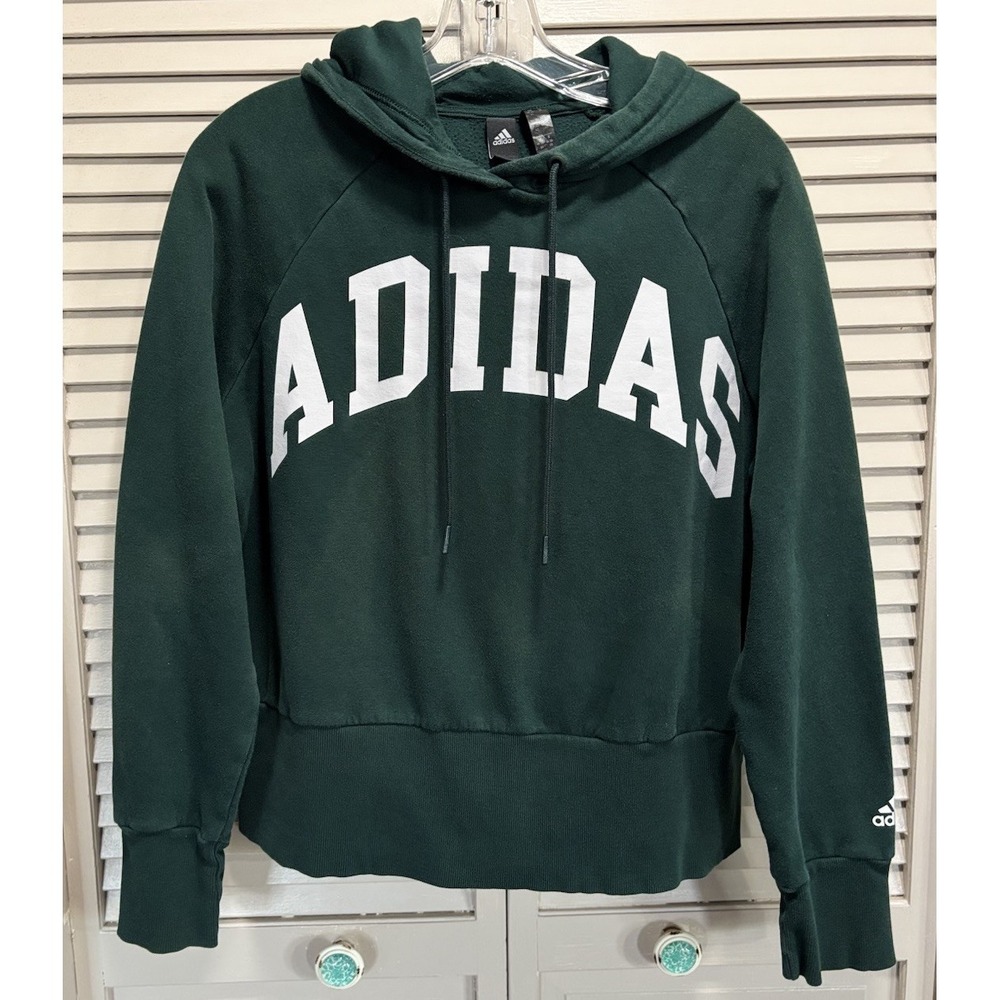 Adidas‎ Green/White Hoodie Sweatshirt Size M Sleeve Logo Graphic Oversized